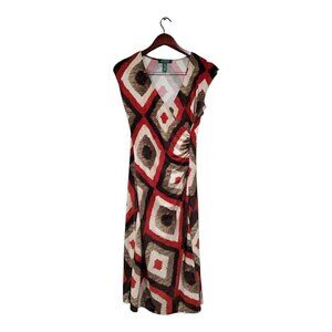 Lauren Ralph Lauren Dress Womens Red Tan Southwest Aztec Western Faux Wrap Sz M